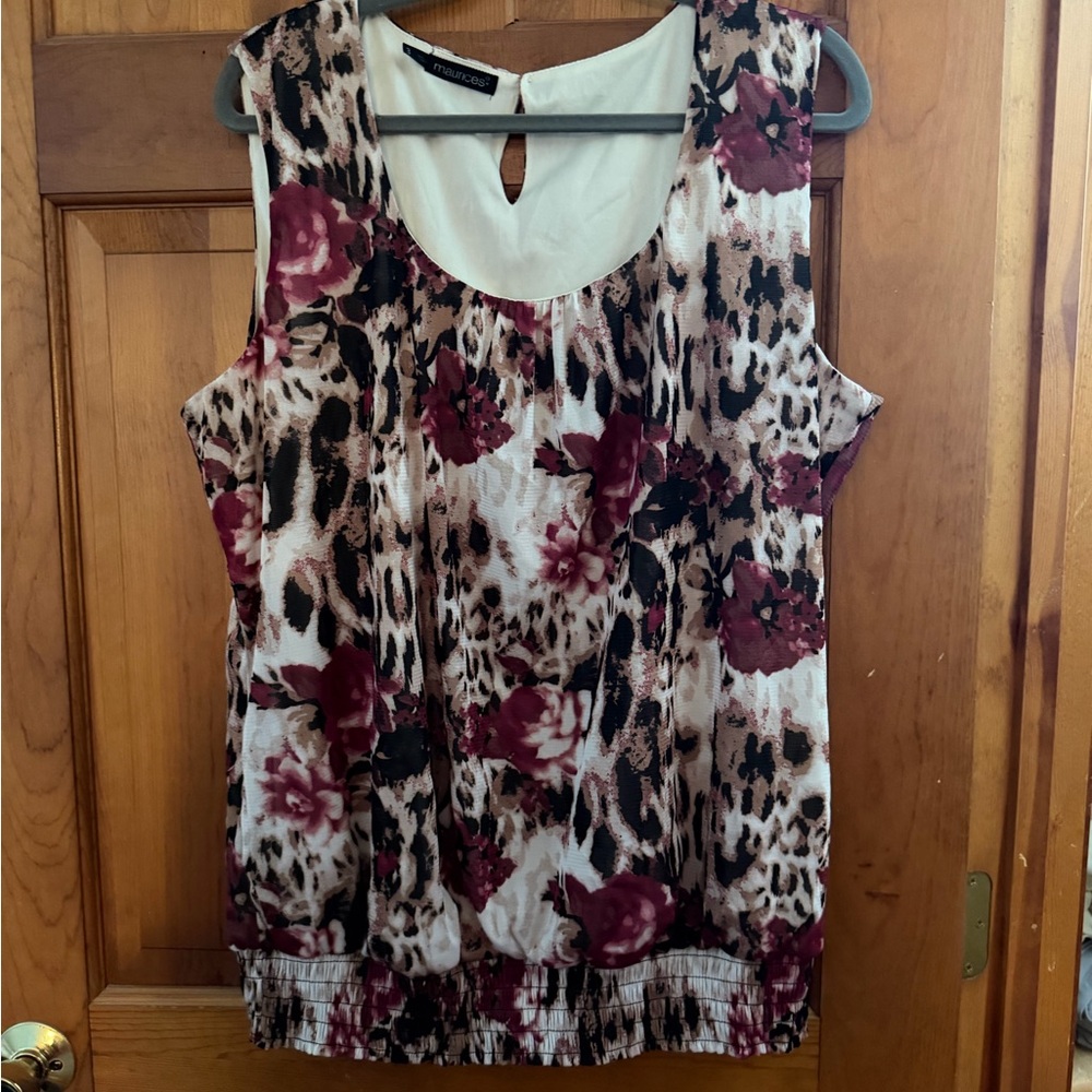 Maurices Burgundy Floral and Leopard Print Blouse